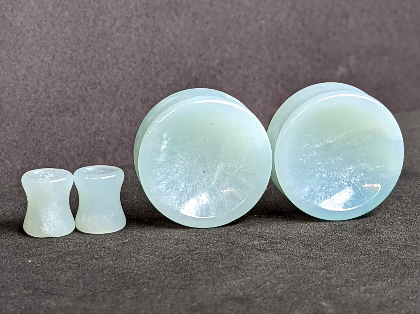 Concave Amazonite Stone Plugs for stretched ears. 