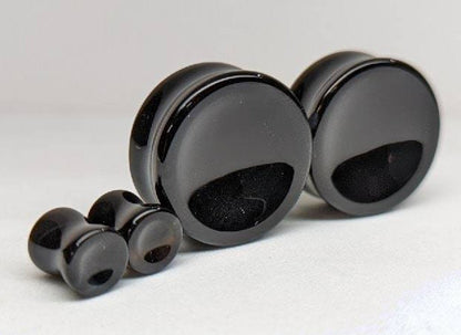 Concave Black Agate Stone Plugs for stretched ears.