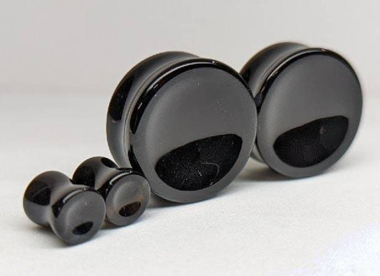 Concave Black Agate Stone Plugs for stretched ears.