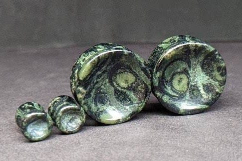 Concave Green Eye Jasper Stone Plugs for stretched ears.