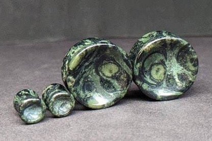 Concave Green Eye Jasper Stone Plugs for stretched ears.