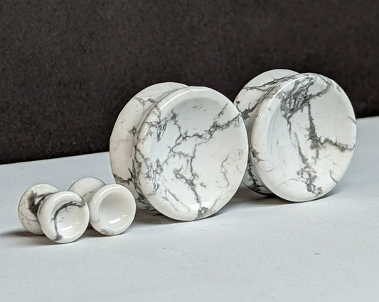 Concave Howlite Stone Plugs for stretched ears. 