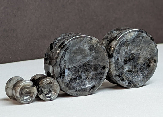 Concave Larvikite Stone Plugs for stretched ears.