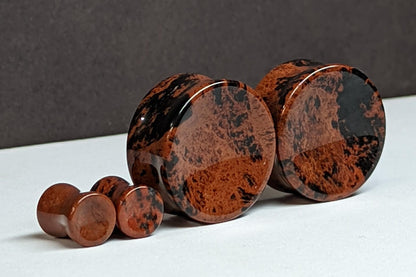 Concave Mahogany Obsidian Stone Plugs for stretched ears