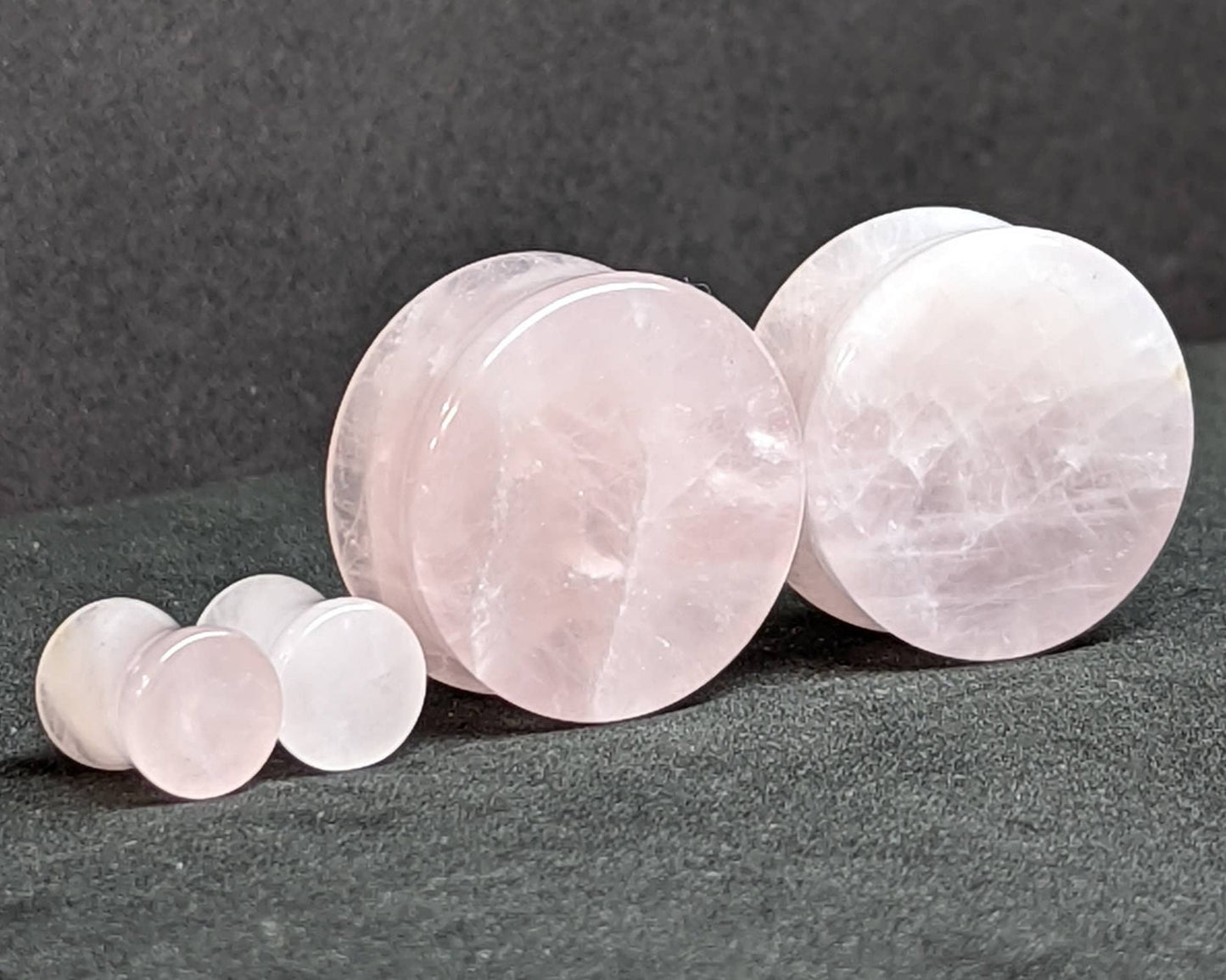 Concave Pink Quartz Stone Plugs for stretched ears