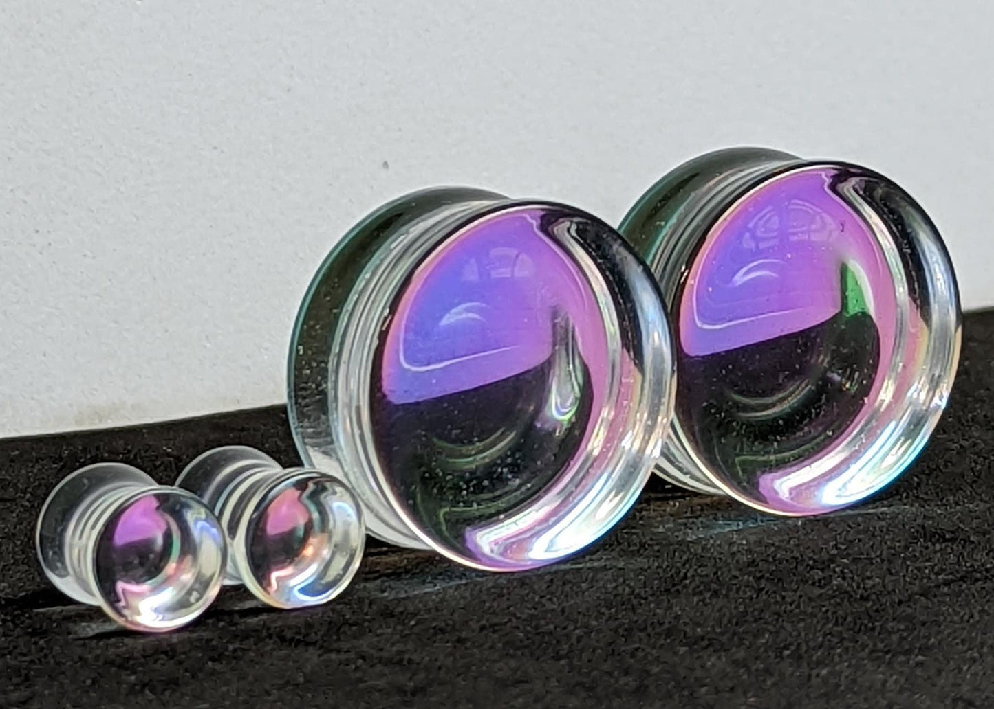 Concave Rainbow Glass Plugs for stretched ears