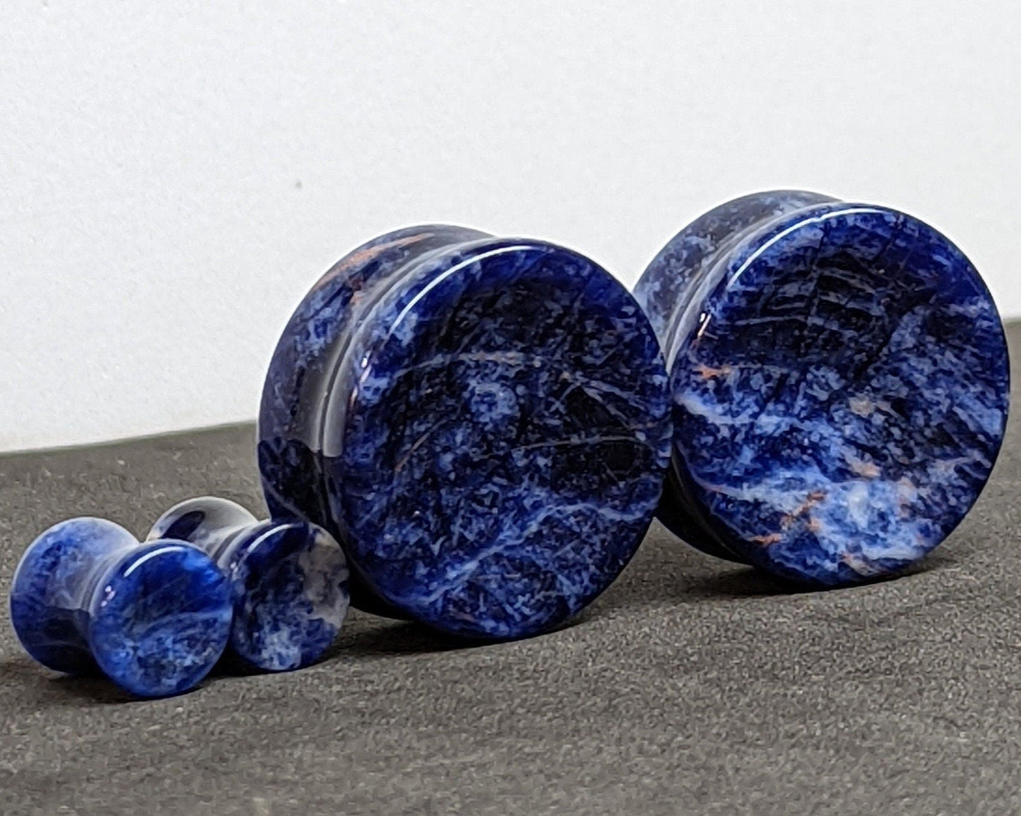 Concave Sodalite Stone Plugs for stretched ears.