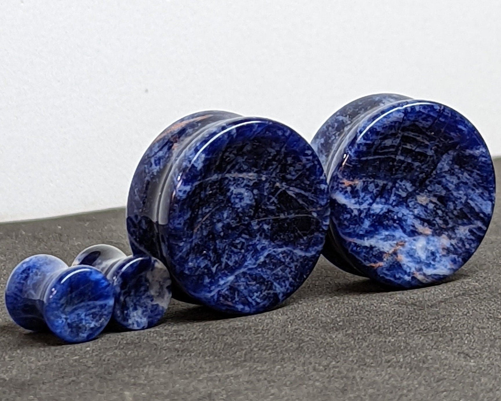 Concave Sodalite Stone Plugs for stretched ears.