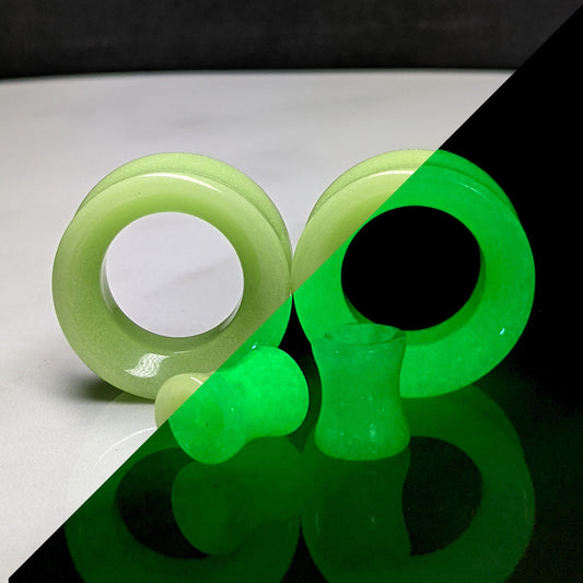 Glow Glass tunnels for stretched ears