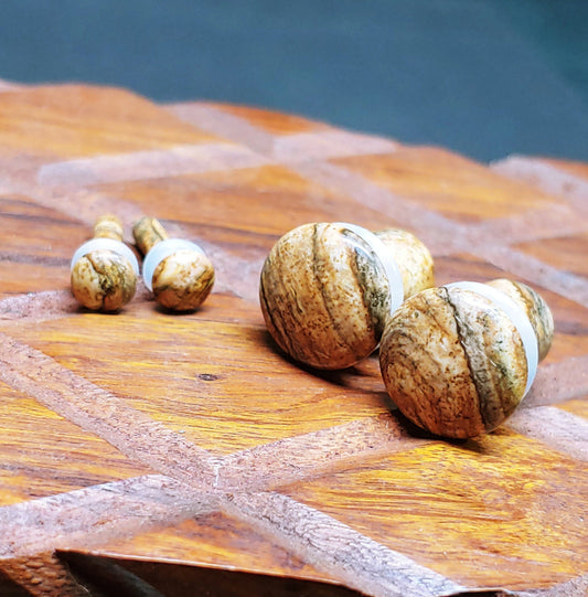Picture Jasper single flare plugs for stretched ears.