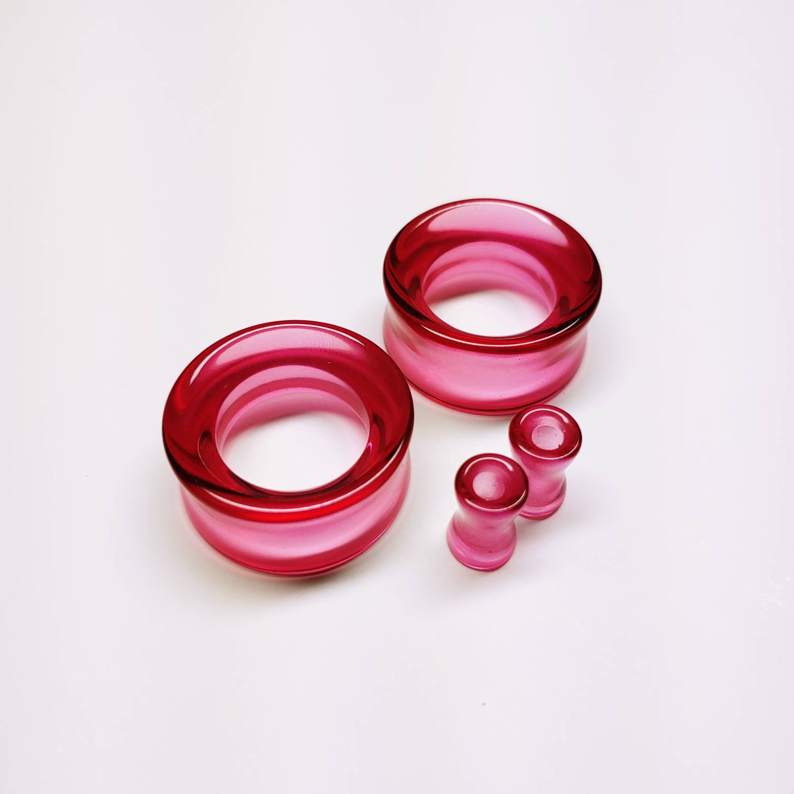 Pink Glass Tunnels for stretched ears
