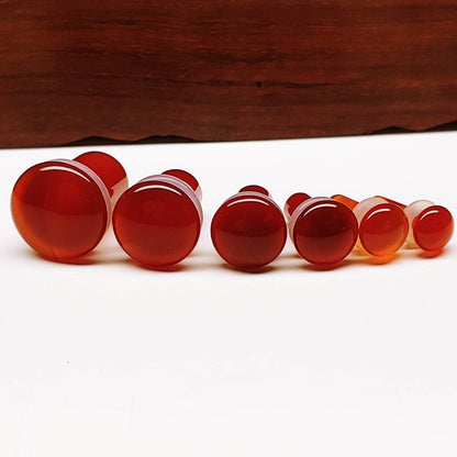 Red Agate Single Flare Stone Plugs