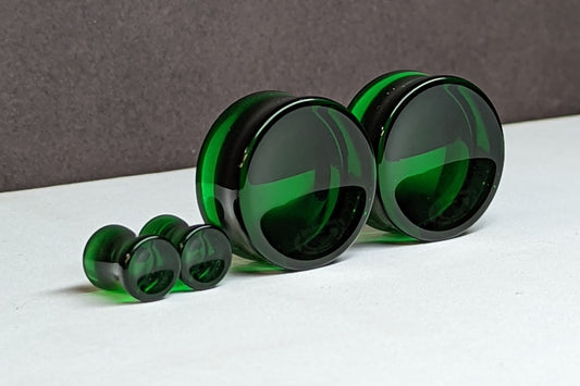 Concave Dark Green Glass Plugs