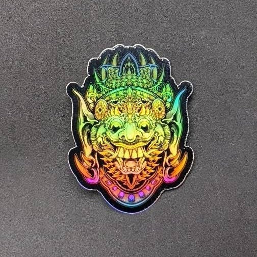 Indonesian Barong Holographic Vinyl Stickers. 3" x 2"