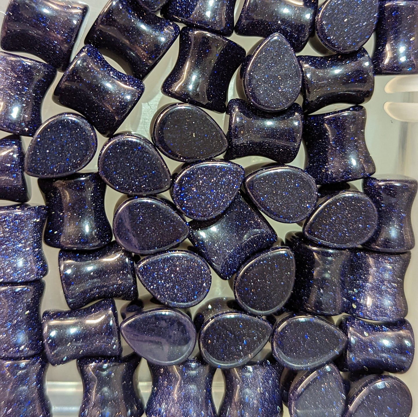 Teardrop Blue Goldstone Glass Plugs