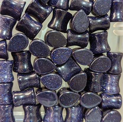 Teardrop Blue Goldstone Glass Plugs
