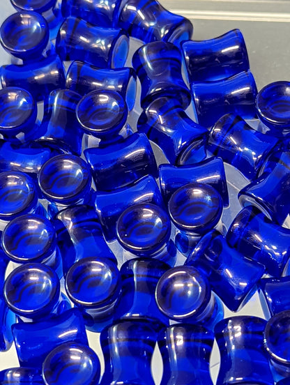 Concave Dark Blue Glass Plugs