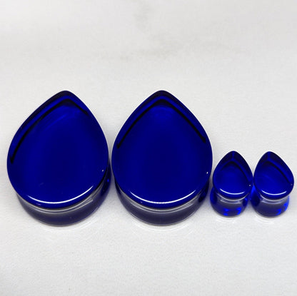 Teardrop Dark Blue Glass Plugs