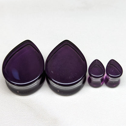 Teardrop Dark Purple Glass Plugs