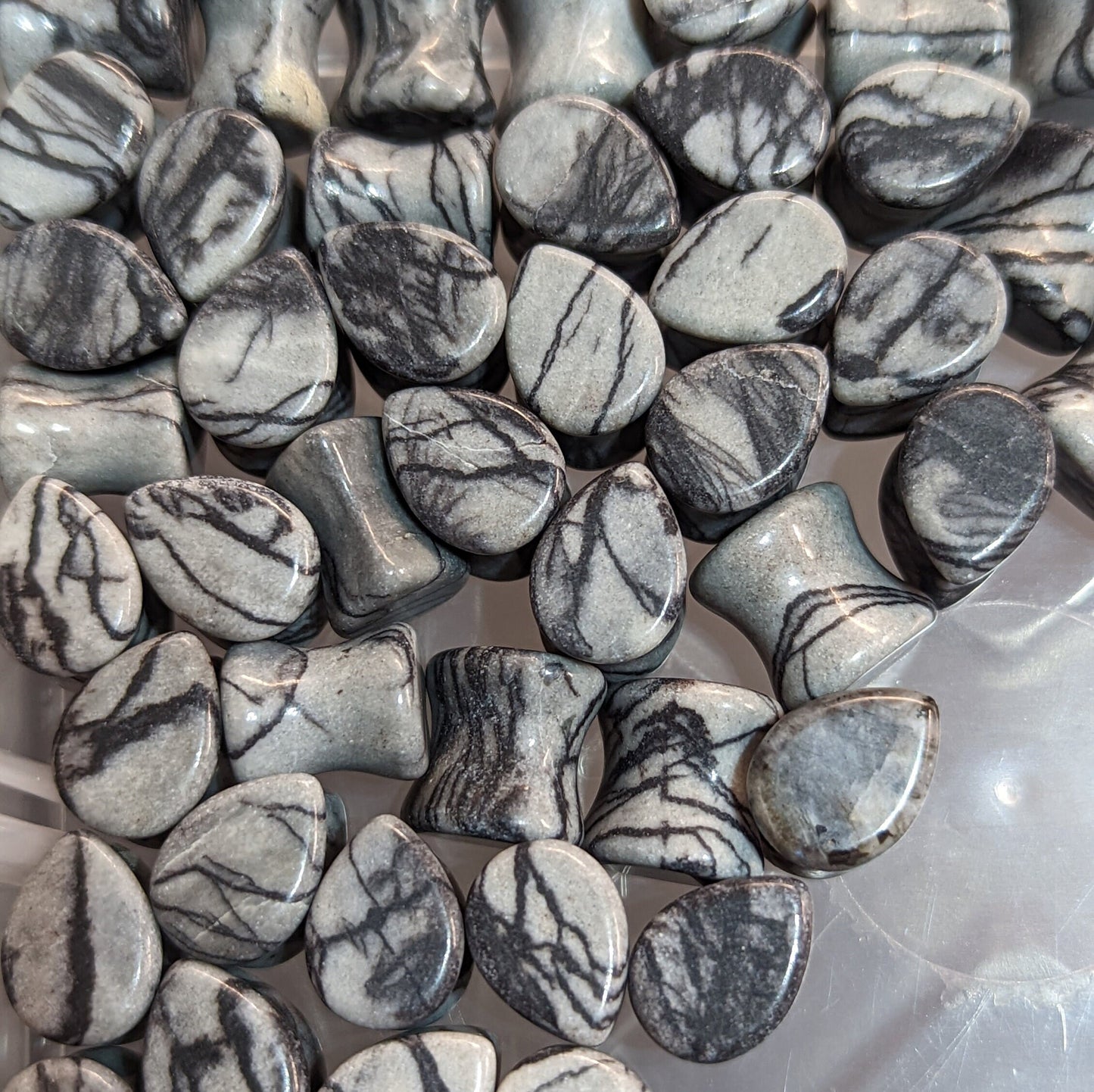 Teardrop Black Net Jasper Stone Plugs
