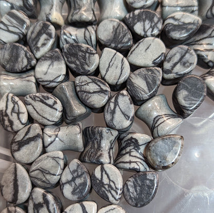 Teardrop Black Net Jasper Stone Plugs