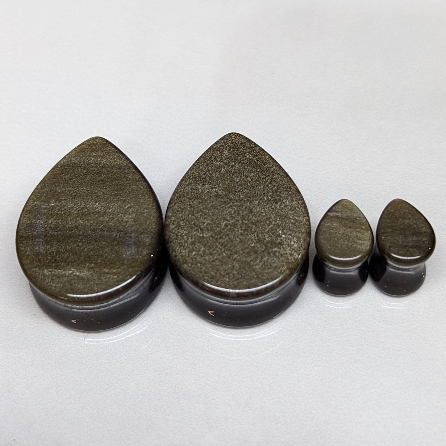 Teardrop Golden Black Obsidian Stone Plugs