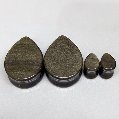 Teardrop Golden Black Obsidian Stone Plugs
