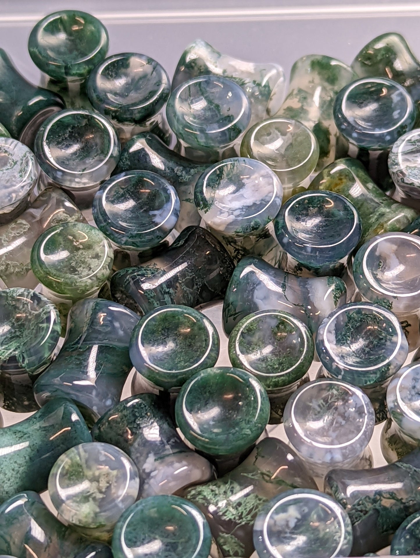 Concave Green Moss Agate Stone Plugs