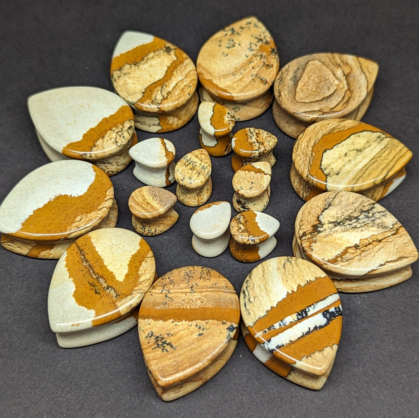 Teardrop Picture Jasper Stone Plugs