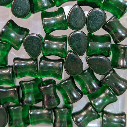 Teardrop Dark Green Glass Plugs