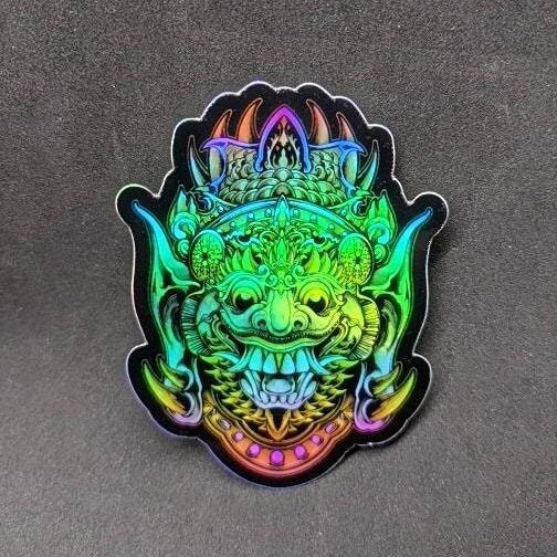 Indonesian Barong Holographic Vinyl Stickers. 3" x 2"