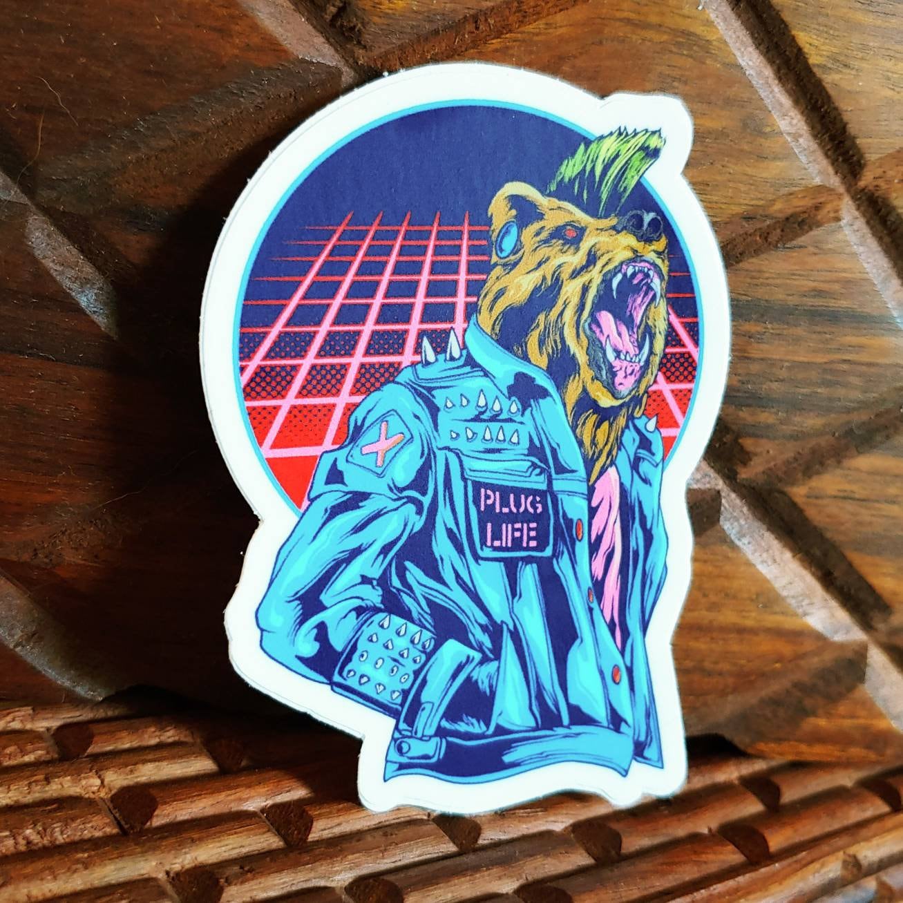 Plug Punk Bear Vinyl Stickers. 3"x2"