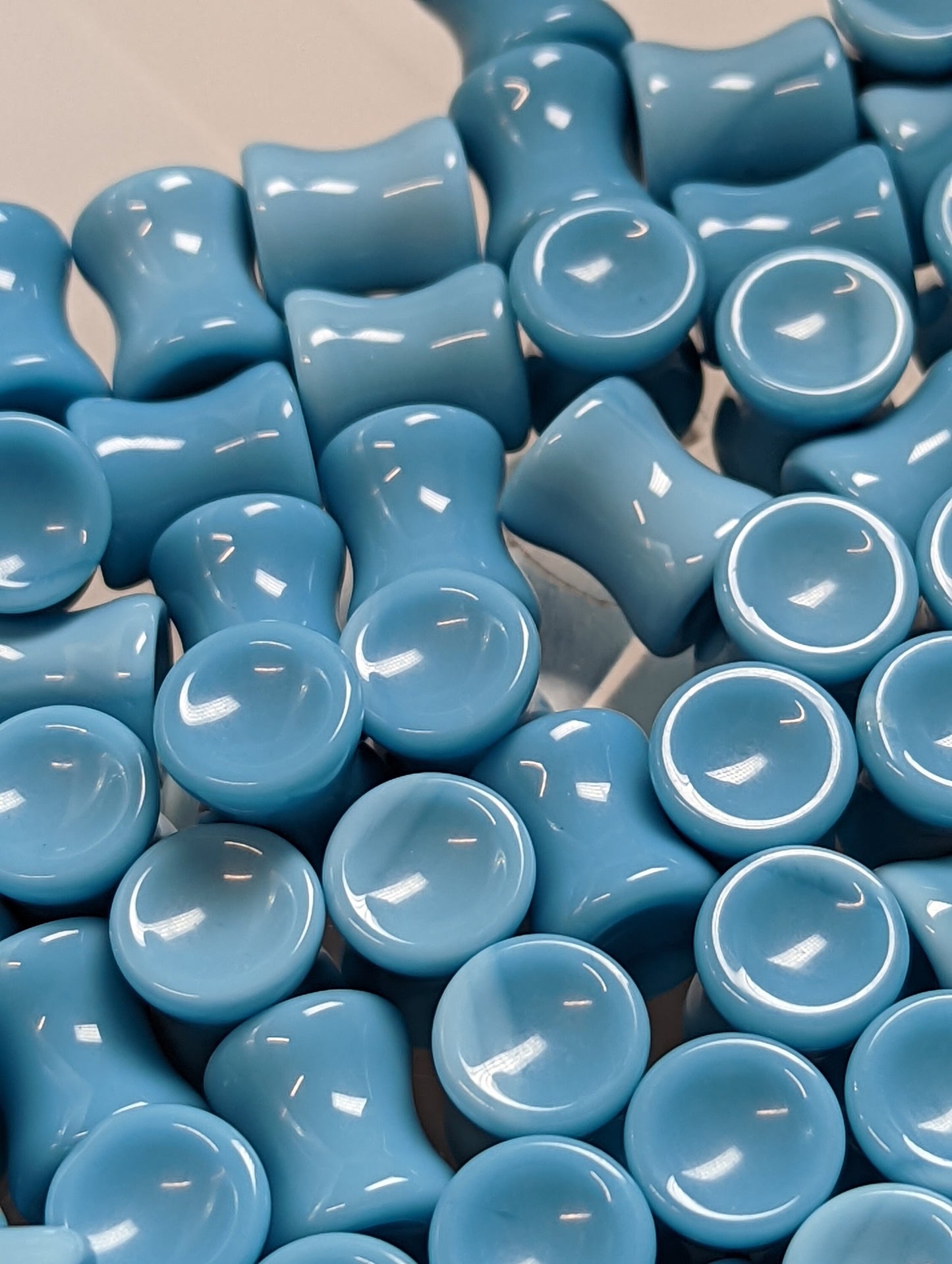 Concave Teal Blue Glass Plugs