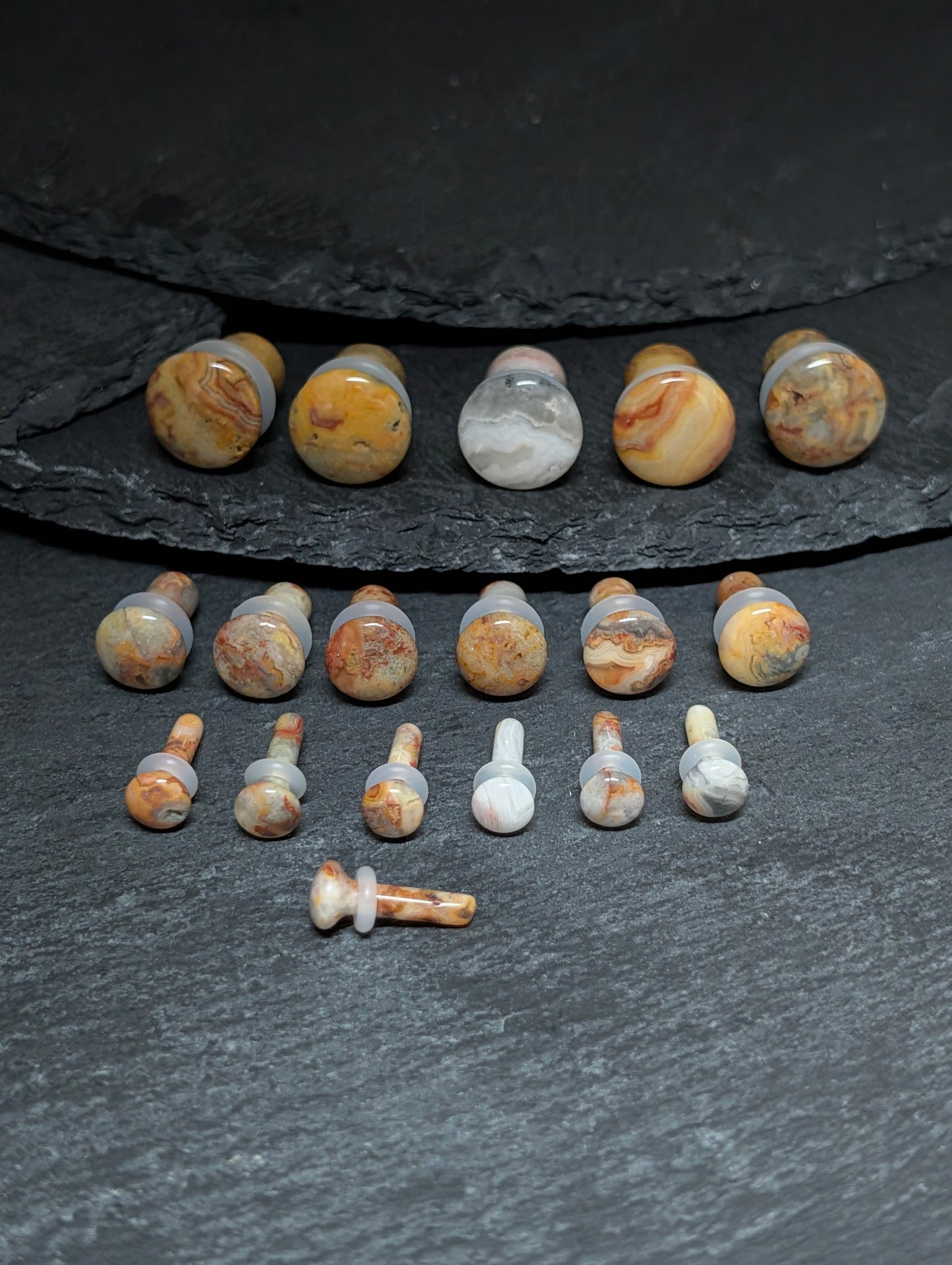 Crazy Lace Agate Single Flare Stone Plugs