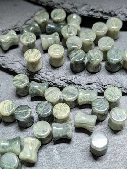 Classic Double Flare Green Jasper Stone Plugs