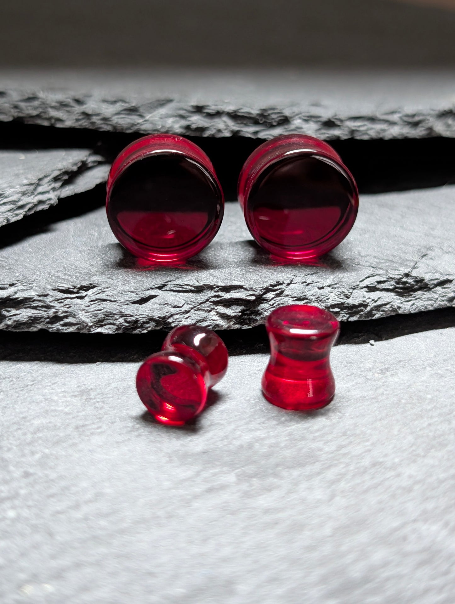 Classic Double Flare Dark Red Glass Plugs
