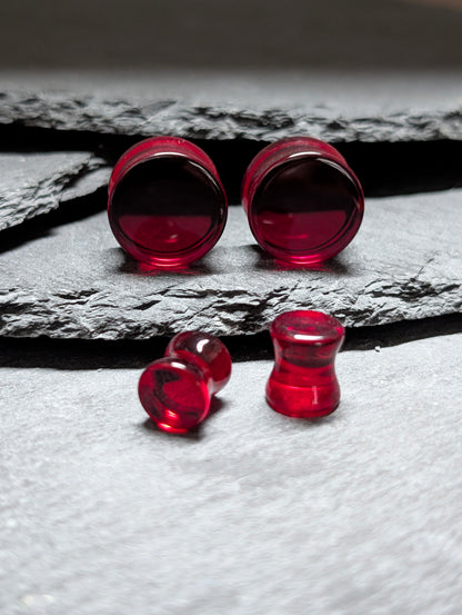 Classic Double Flare Dark Red Glass Plugs
