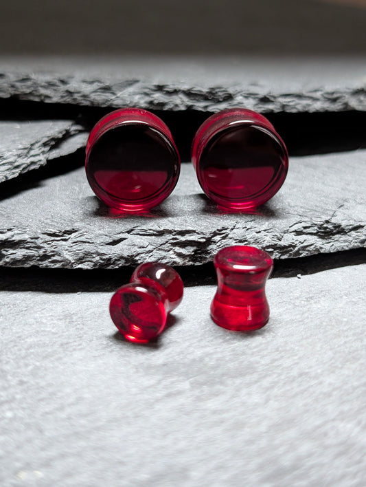 Classic Double Flare Dark Red Glass Plugs