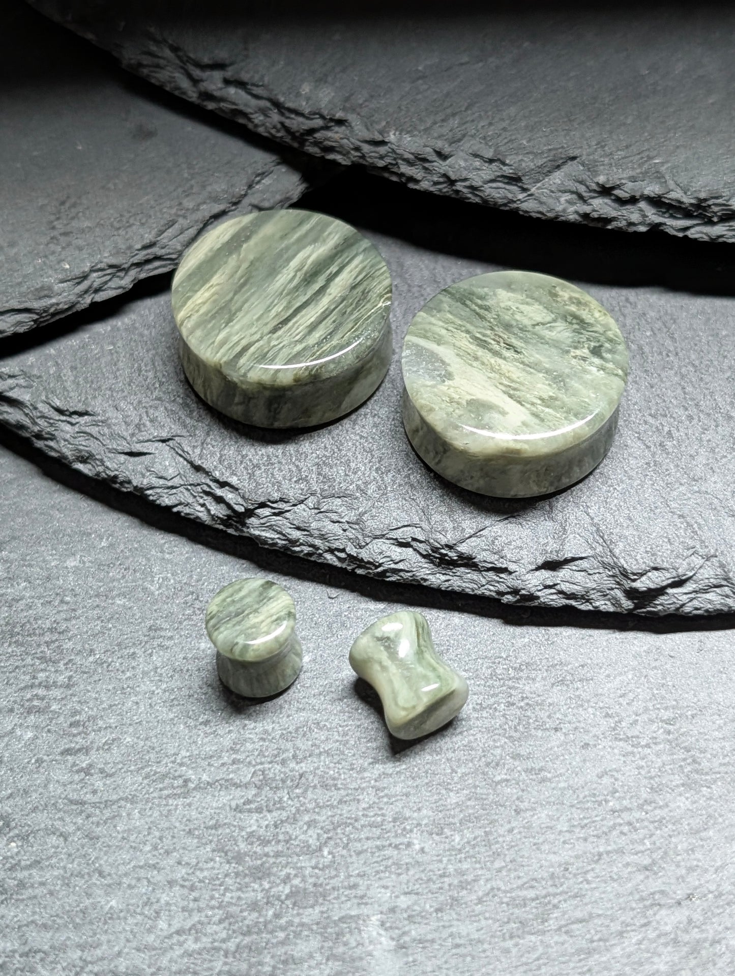 Classic Double Flare Green Jasper Stone Plugs