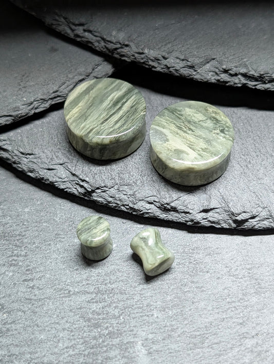 Classic Double Flare Green Jasper Stone Plugs