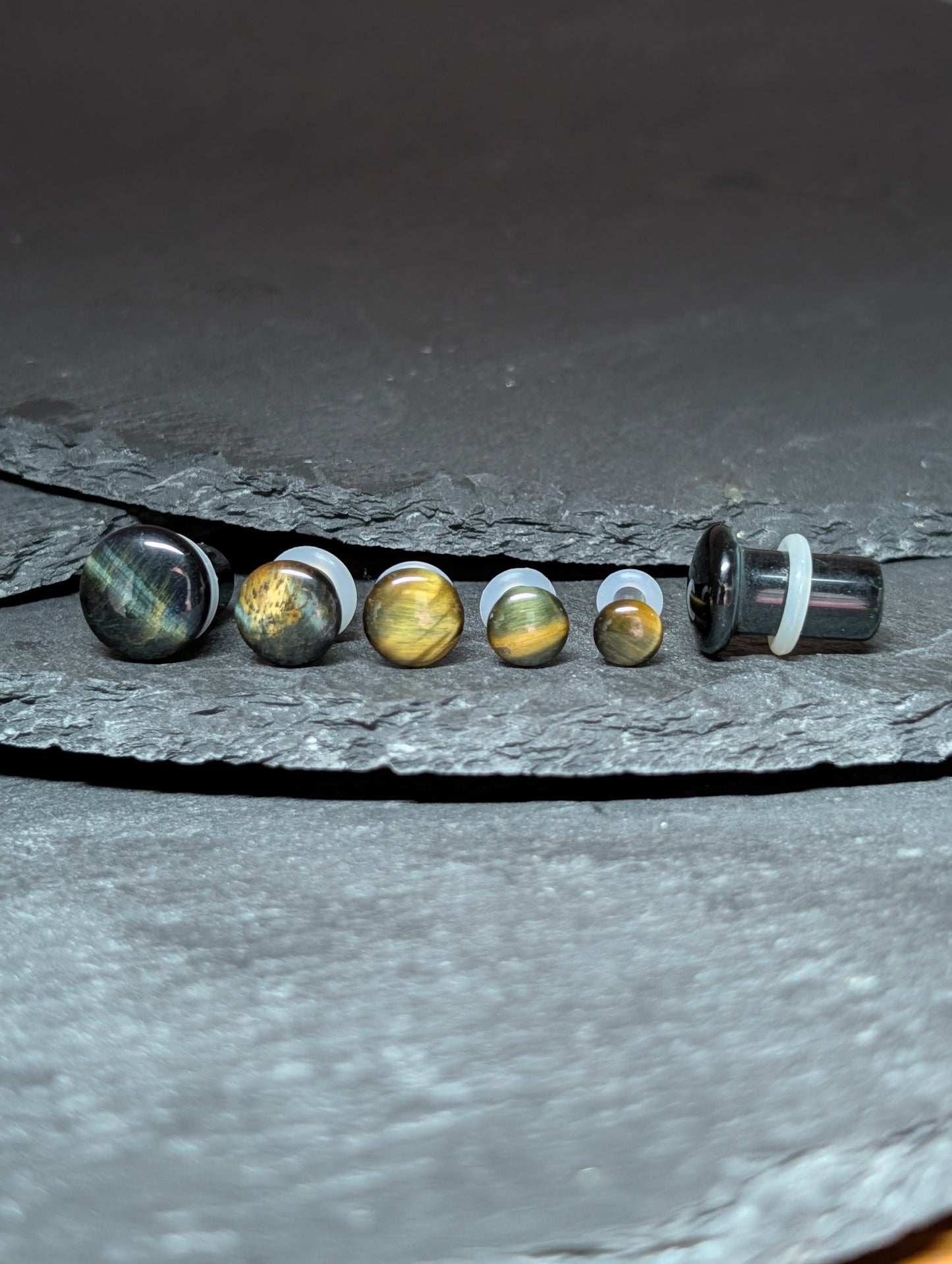 Blue Tiger Eye Single Flare Stone Plugs
