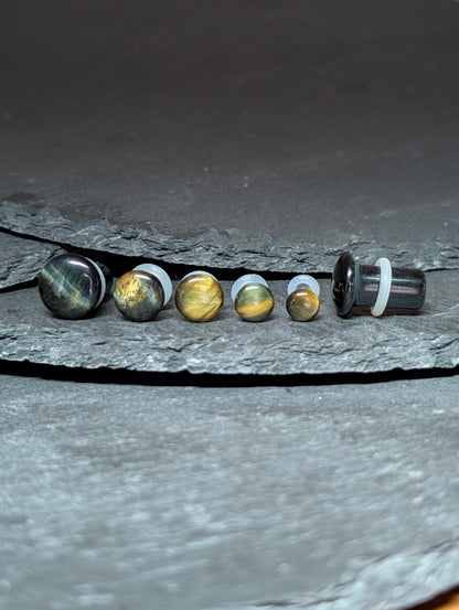 Blue Tiger Eye Single Flare Stone Plugs