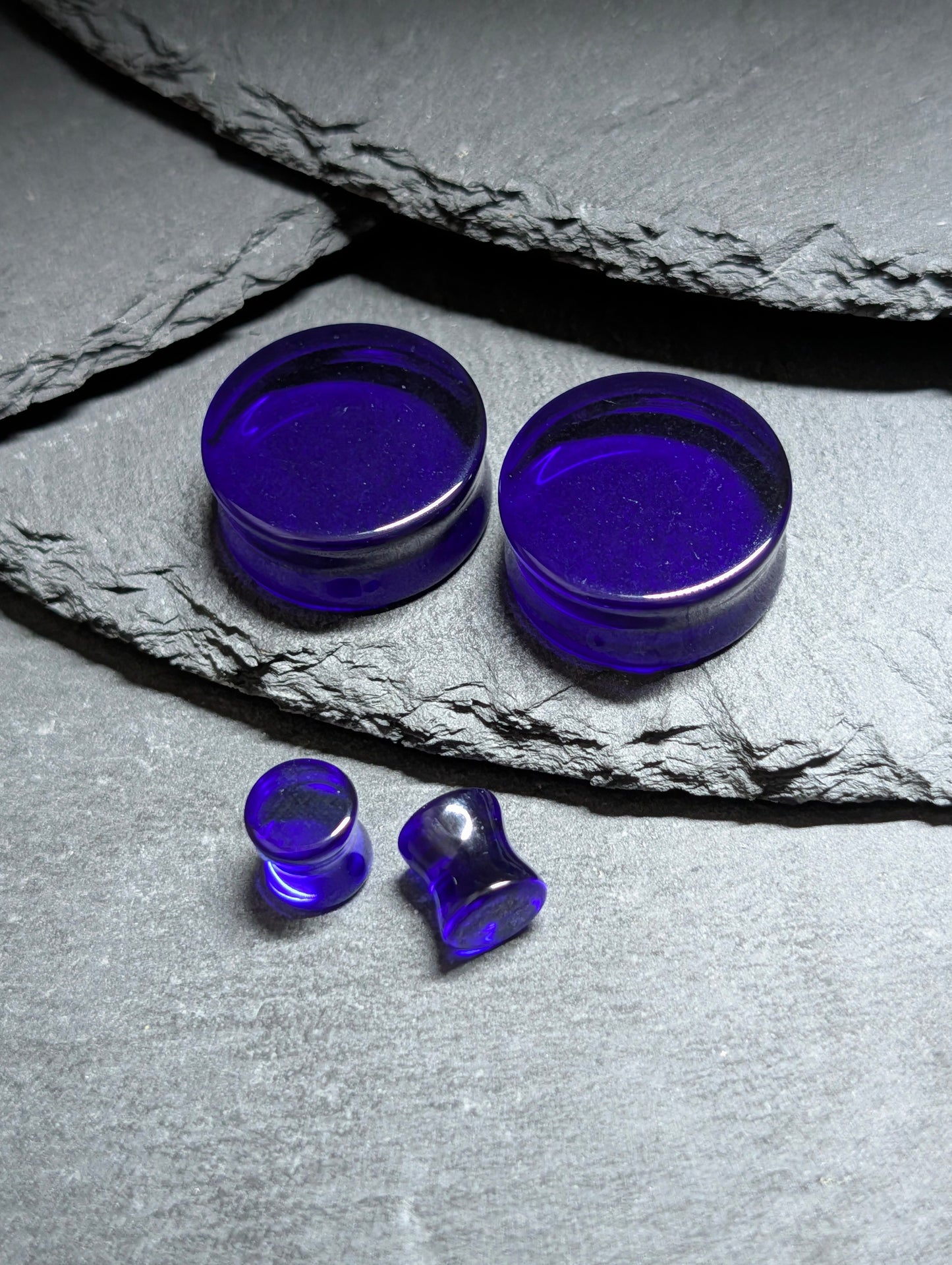 Classic Double Flare Dark Blue Glass Plugs