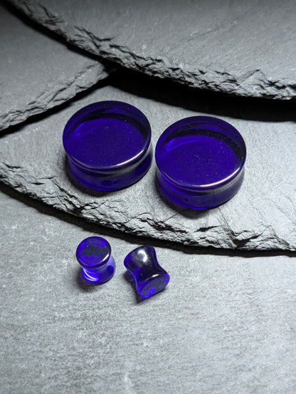 Classic Double Flare Dark Blue Glass Plugs