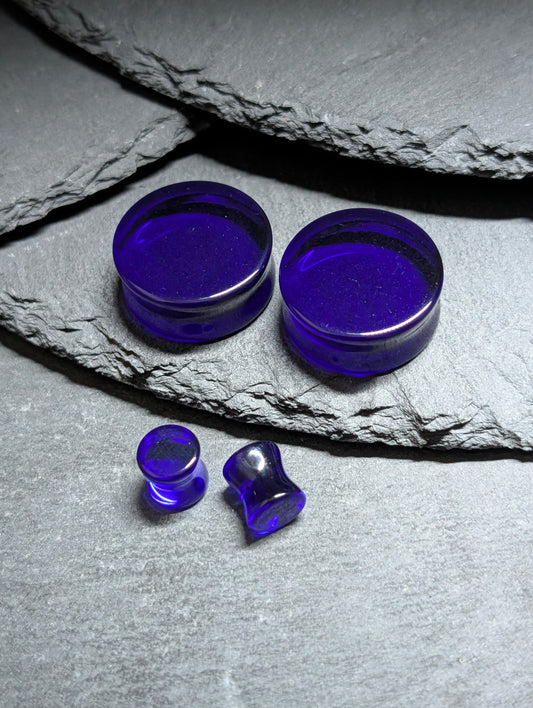 Classic Double Flare Dark Blue Glass Plugs