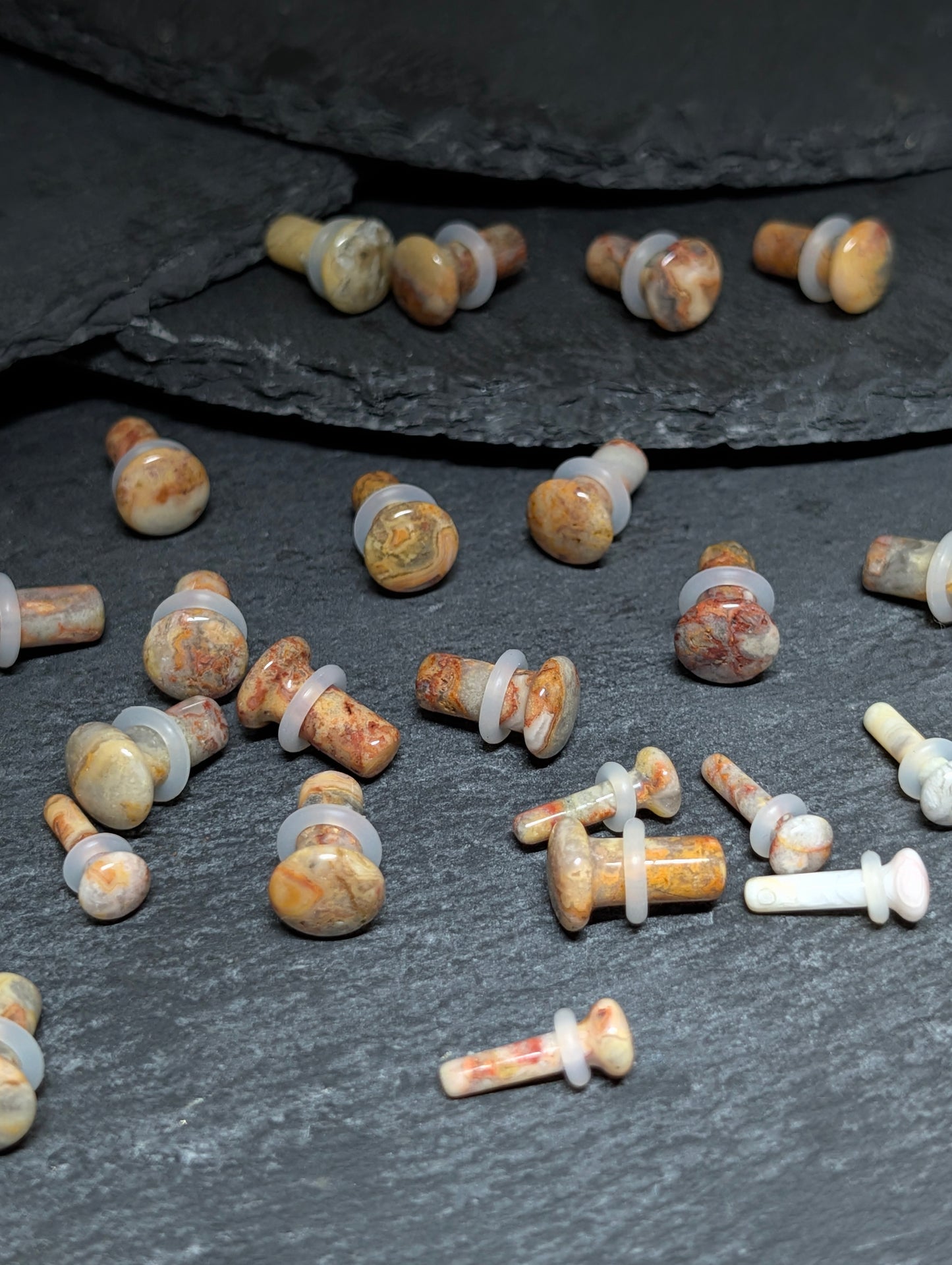 Crazy Lace Agate Single Flare Stone Plugs