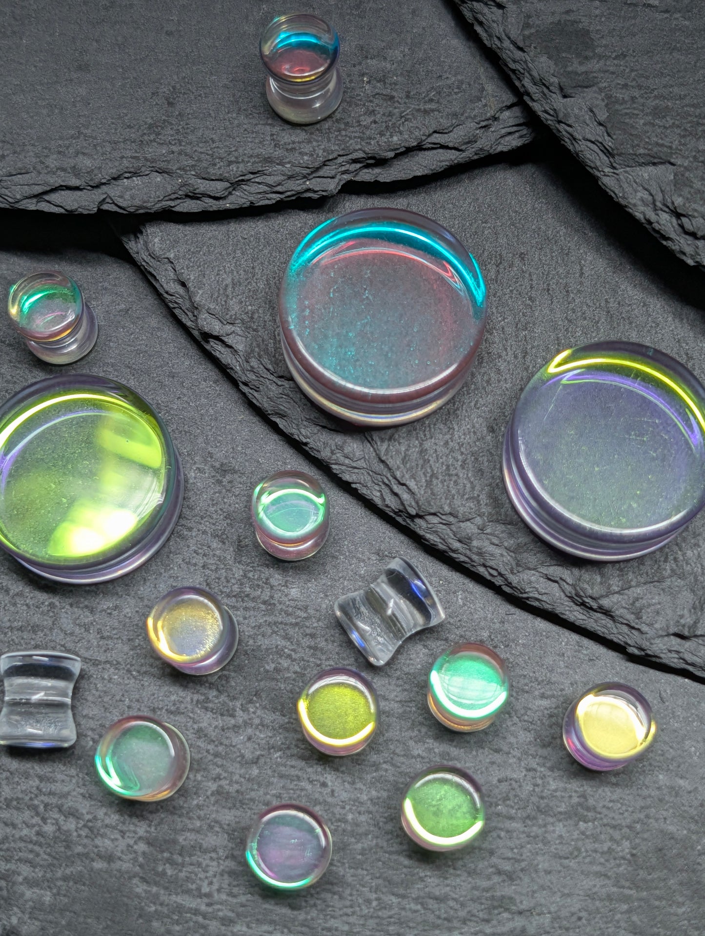 Classic Double Flare Rainbow Glass Plugs