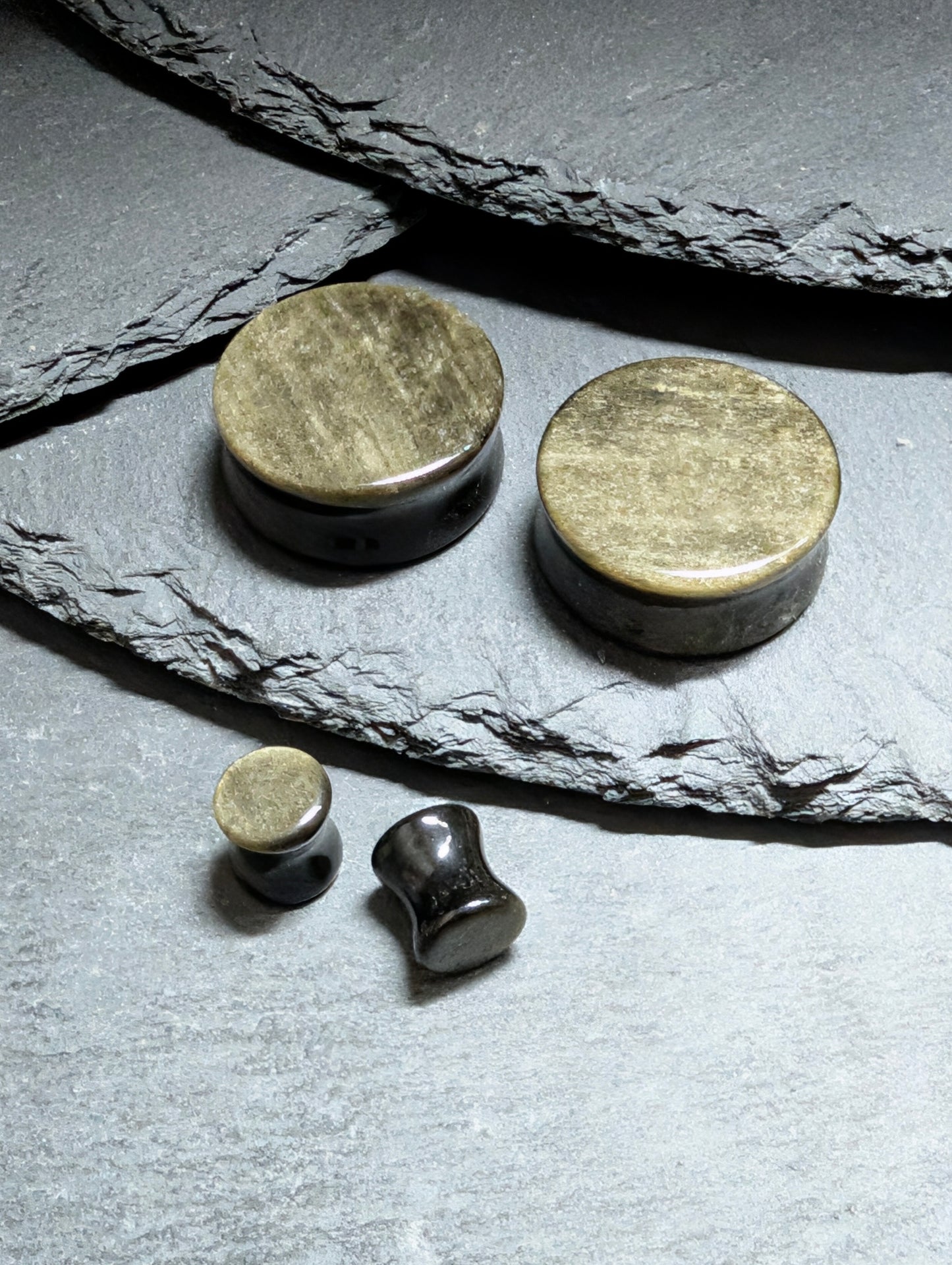 Classic Double Flare Golden Black Obsidian Stone Plugs