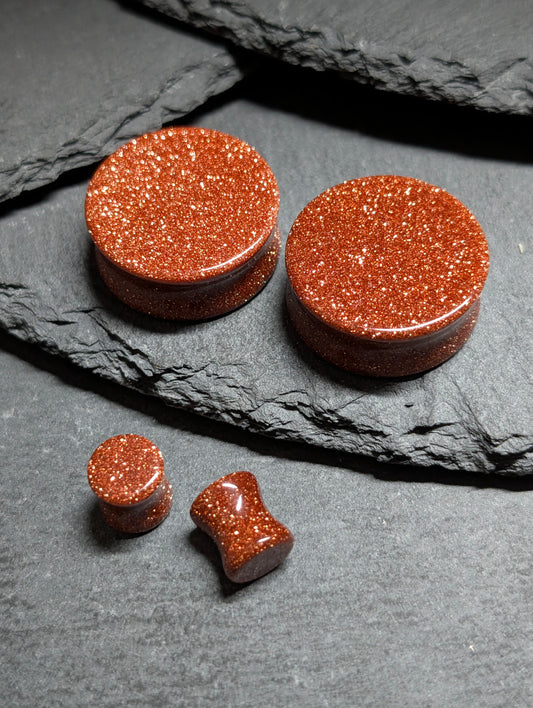 Classic Double Flare Goldstone Glass Plugs
