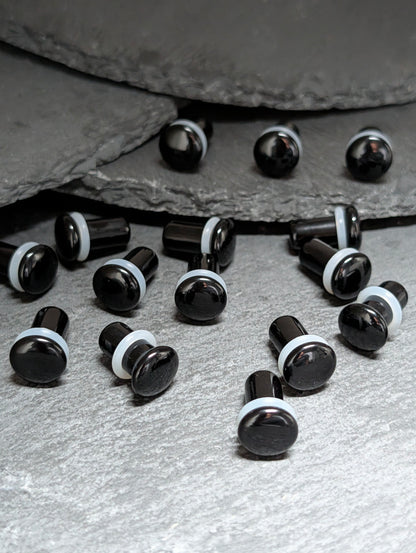 Black Agate Single Flare Stone Plugs